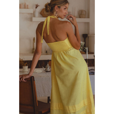 Penelope Halter Linen Maxi Dress