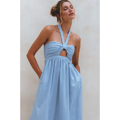 Penelope Halter Linen Maxi Dress