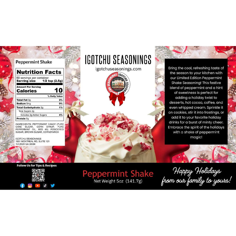Igotchu Seasonings Peppermint Shake 5.5 oz  Holiday Limited Edition