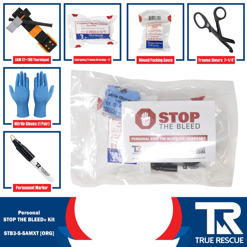 True Rescue Personal STB Kit Bleeding Control Kit White Smoke Standard / SAM XT-700 Tourniquet (Orange)