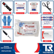 True Rescue Personal STB Kit Bleeding Control Kit White Smoke Premium - With QuikClot 3"x 4 yd Hemostatic Dressing / C-A-T® Gen 7 Tourniquet (Black)