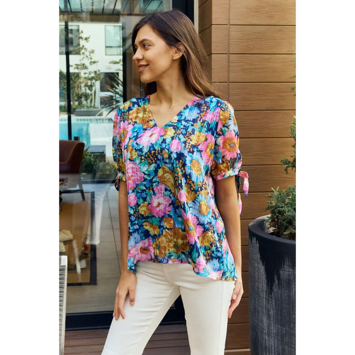 Petal Dew Floral V-Neck Tie Detail Blouse