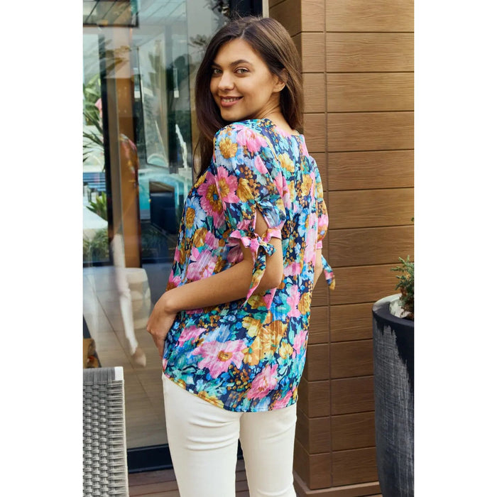 Petal Dew Floral V-Neck Tie Detail Blouse