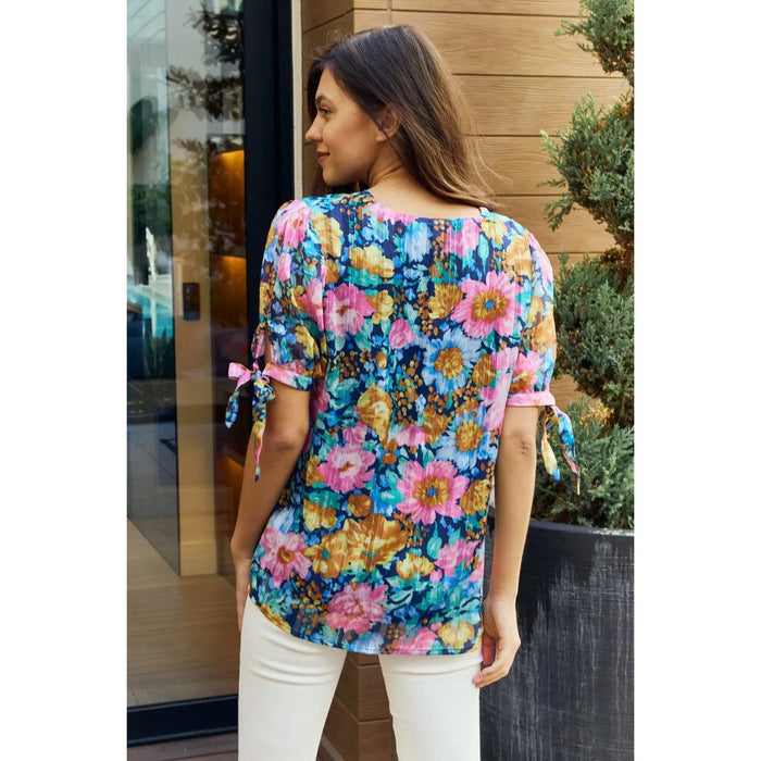 Petal Dew Floral V-Neck Tie Detail Blouse