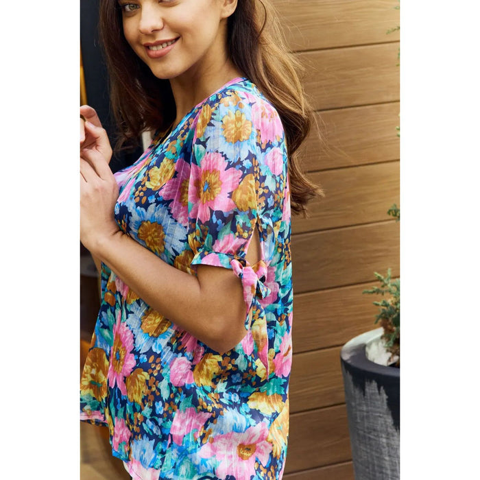 Petal Dew Floral V-Neck Tie Detail Blouse