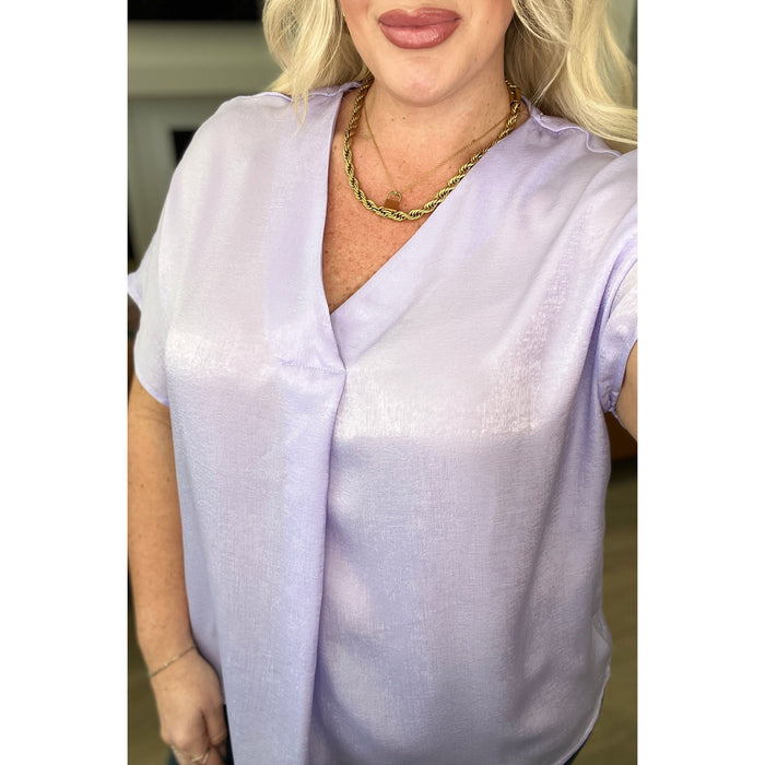 Pleat Front V-Neck Top in Lavender