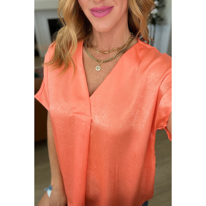 Pleat Front V-Neck Top in Persimmon