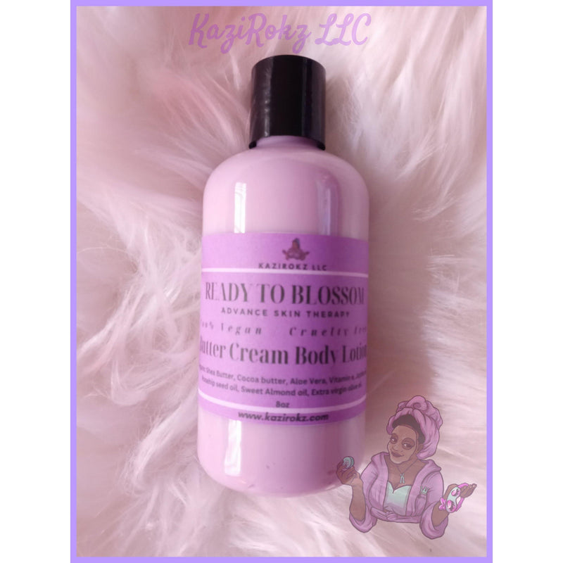KaziRokz READY TO BLOSSOM Butter Cream Body Lotion 8oz. (100% vegan/ cruelty free ) Yoni Butter Cream, Skin hydrator and moisturizer. Tightens and firms your skin.