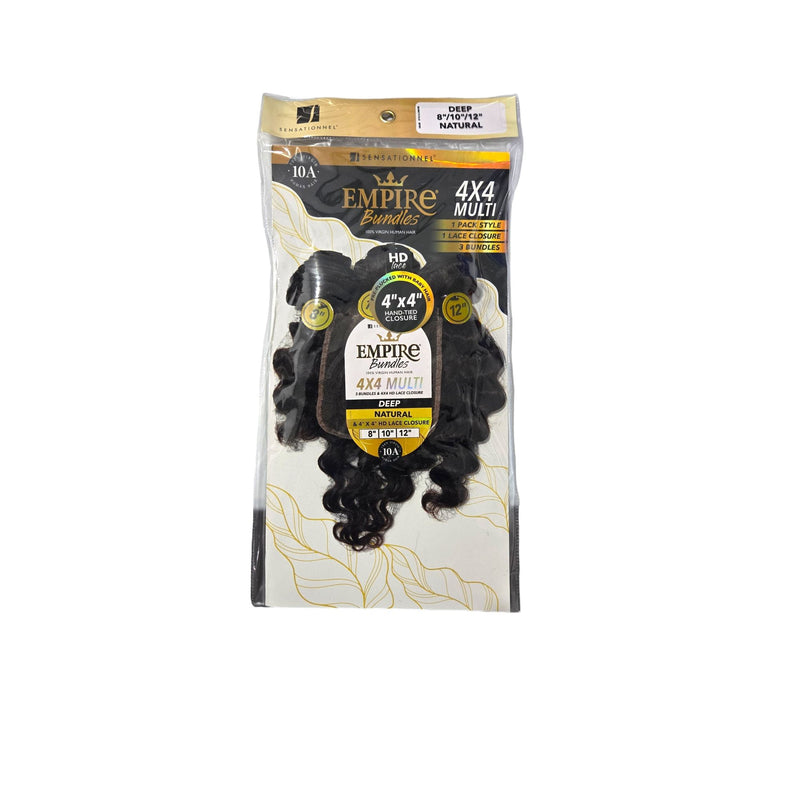Mill's Beauty Supply Empire 4pc Multi Bundles w/ 4x4 Closure - Deep Natural, 8" 10" 12" Weave
