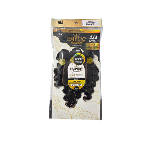 Mill's Beauty Supply Empire 4pc Multi Bundles w/ 4x4 Closure - Deep Natural, 8" 10" 12" Weave