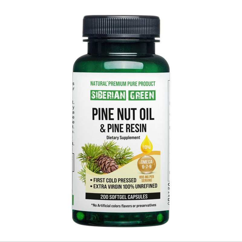 SiberianGreen.com Siberian Pine Nut Oil with Pine Resin Capsules - 200 Softgels | Wild-Harvested, Cold-Pressed, Unrefined Cooking Oils