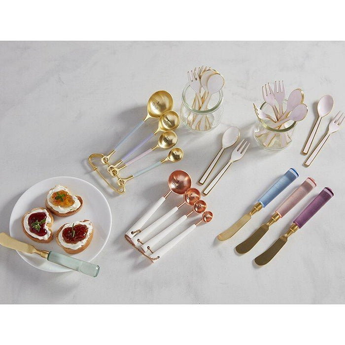 The Bullish Store Pink Enamel Dessert Forks With Gold Edging | Boxed Set Of 4