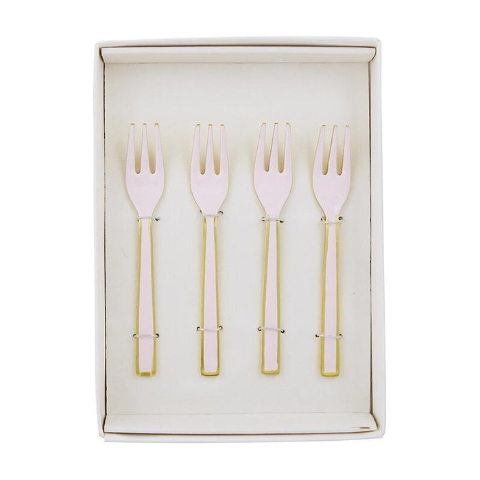 The Bullish Store Pink Enamel Dessert Forks With Gold Edging | Boxed Set Of 4