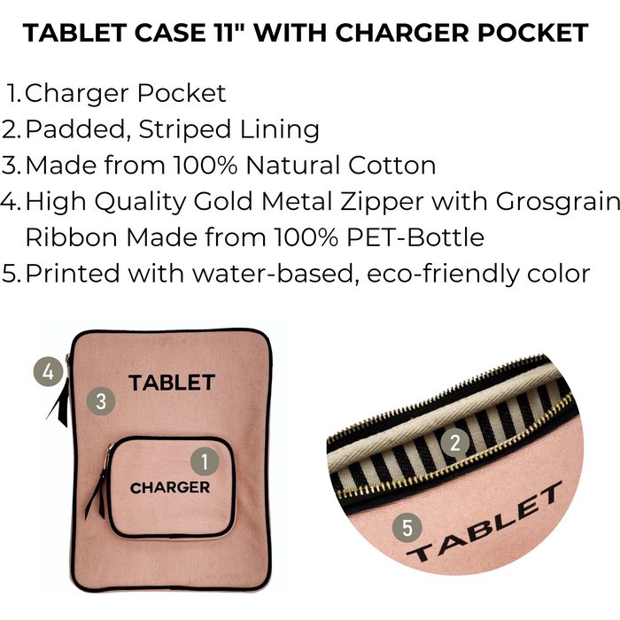 Bag-All - Tablet Case 11", Charger Pocket, Pink/Blush