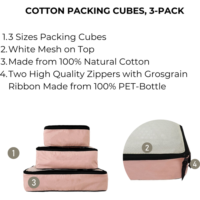 Bag-All - Cotton Packing Cubes, 3-Pack Pink/Blush