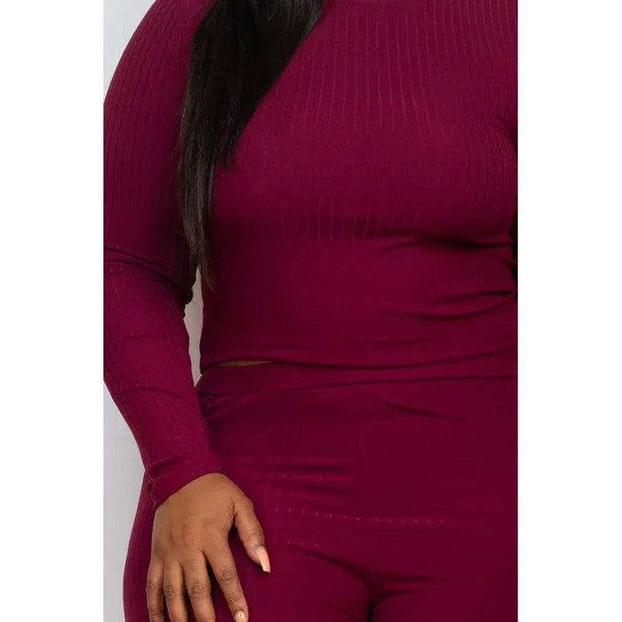 Plus Ribbed Mock Neck Long Sleeve Top&Leggings Set