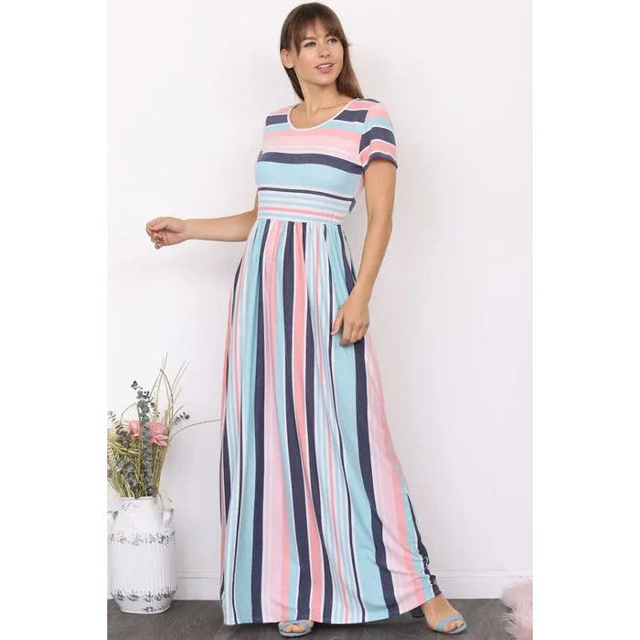 Plus Short Sleeve Stripe Maxi Dress