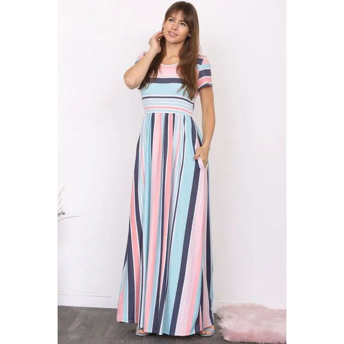 Plus Short Sleeve Stripe Maxi Dress