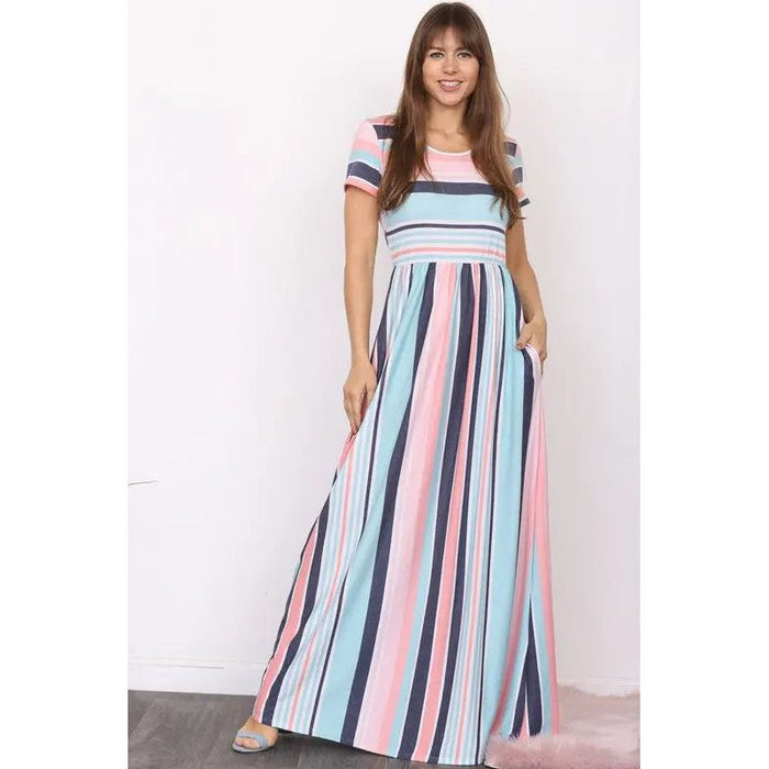 Plus Short Sleeve Stripe Maxi Dress