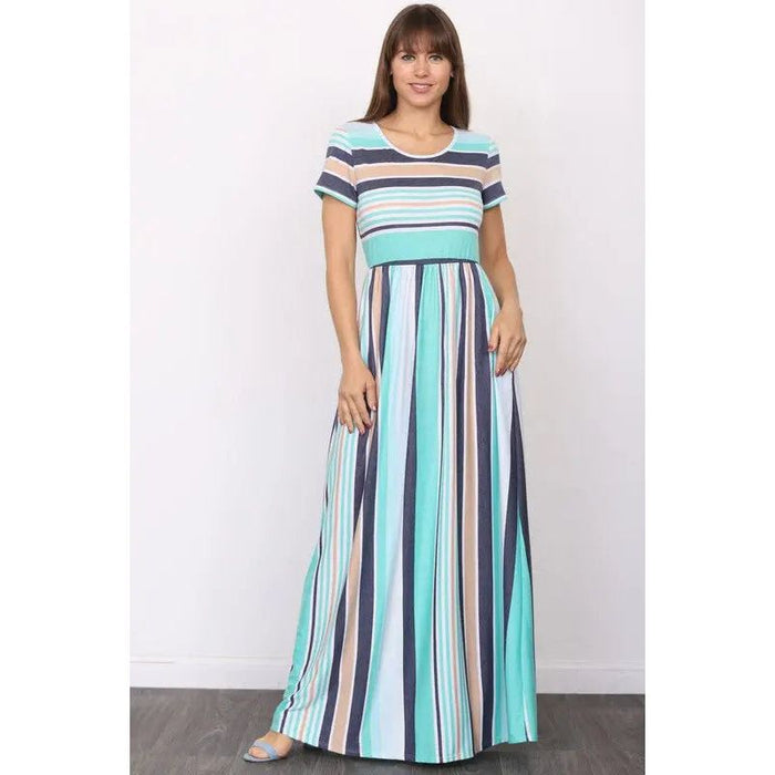 Plus Short Sleeve Stripe Maxi Dress