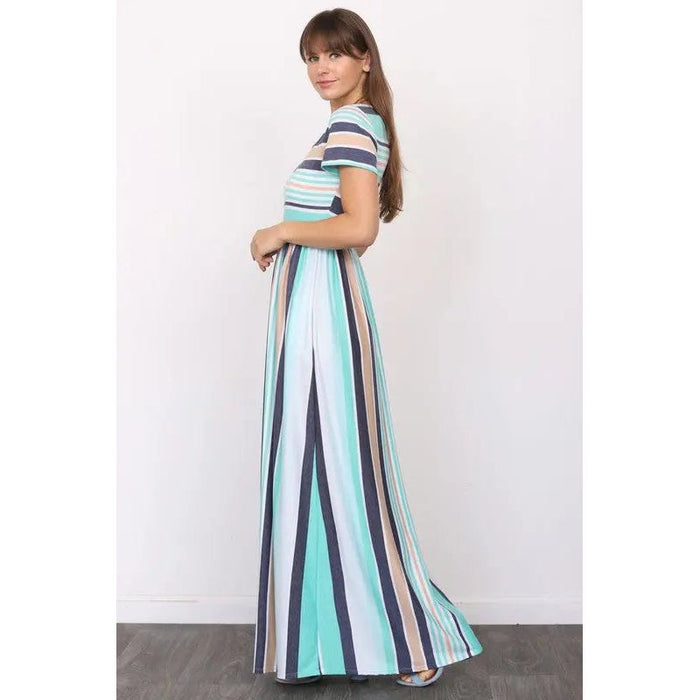 Plus Short Sleeve Stripe Maxi Dress