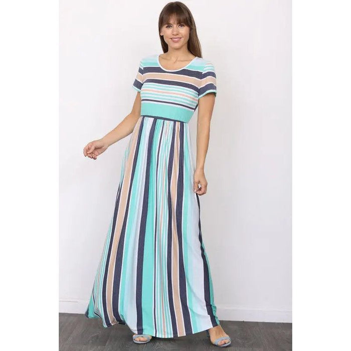 Plus Short Sleeve Stripe Maxi Dress