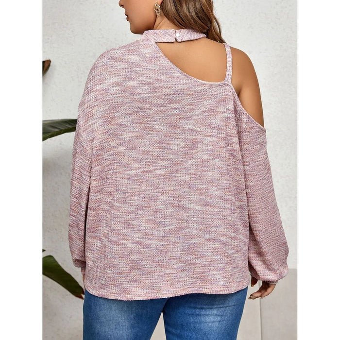 Plus Size Mock Neck Cutout Shoulder Blouse