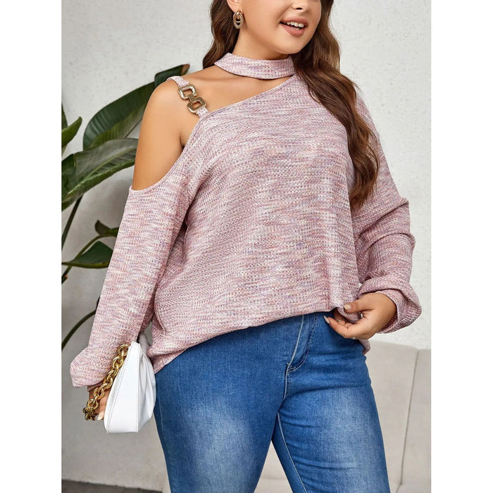 Plus Size Mock Neck Cutout Shoulder Blouse