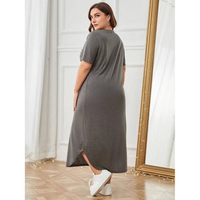 Plus Size Pocketed V-Neck Short Sleeve Lounge Dress