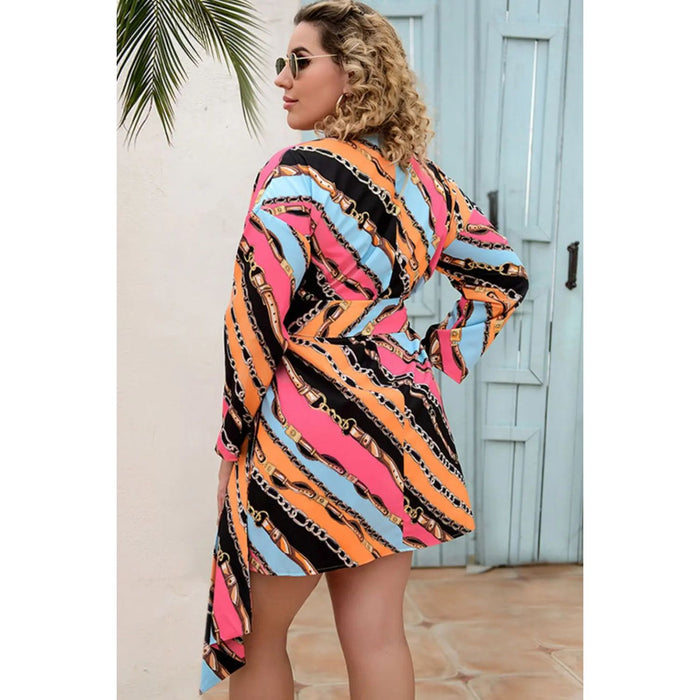 Plus Size Printed Surplice Neck Mini Dress