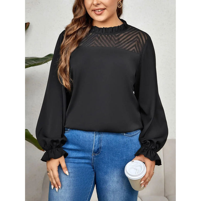 Plus Size Round Neck Flounce Sleeve Blouse