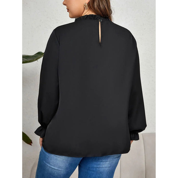 Plus Size Round Neck Flounce Sleeve Blouse