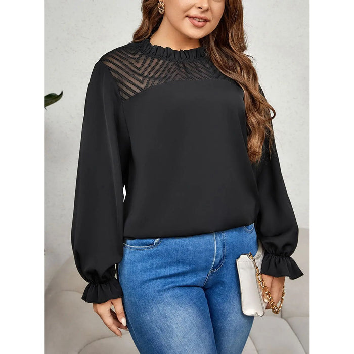 Plus Size Round Neck Flounce Sleeve Blouse