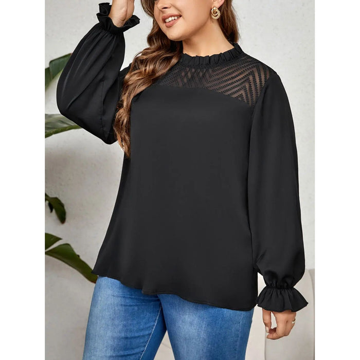 Plus Size Round Neck Flounce Sleeve Blouse