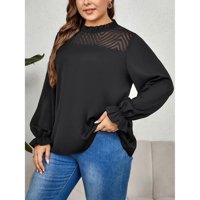 Plus Size Round Neck Flounce Sleeve Blouse