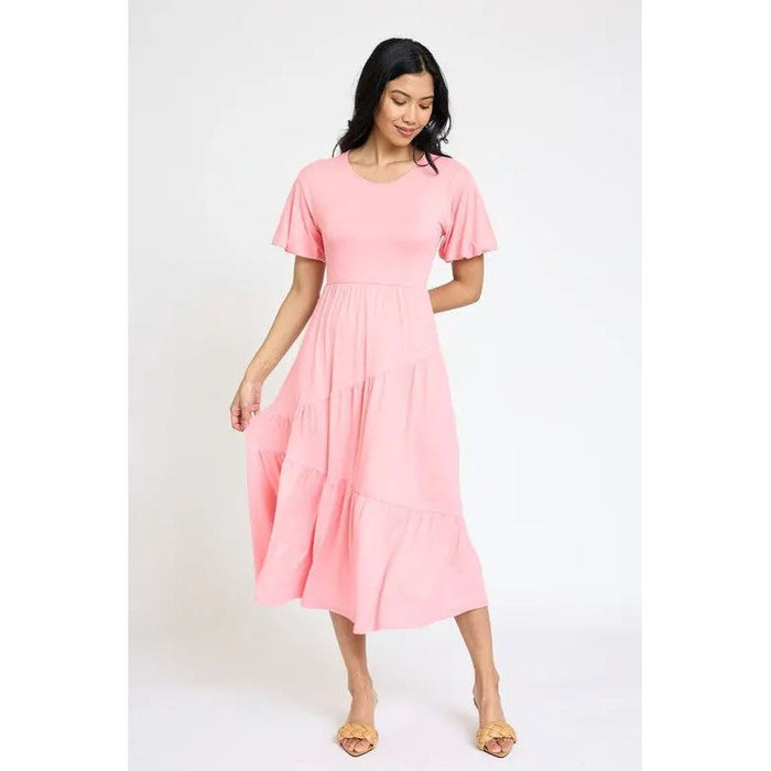 Plus Solid Diagonal Tiered Flowy Dress