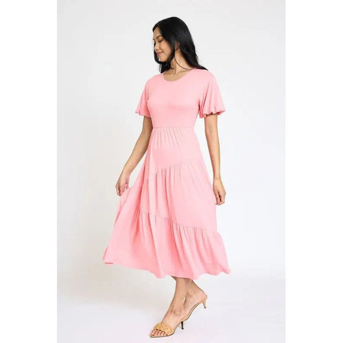 Plus Solid Diagonal Tiered Flowy Dress