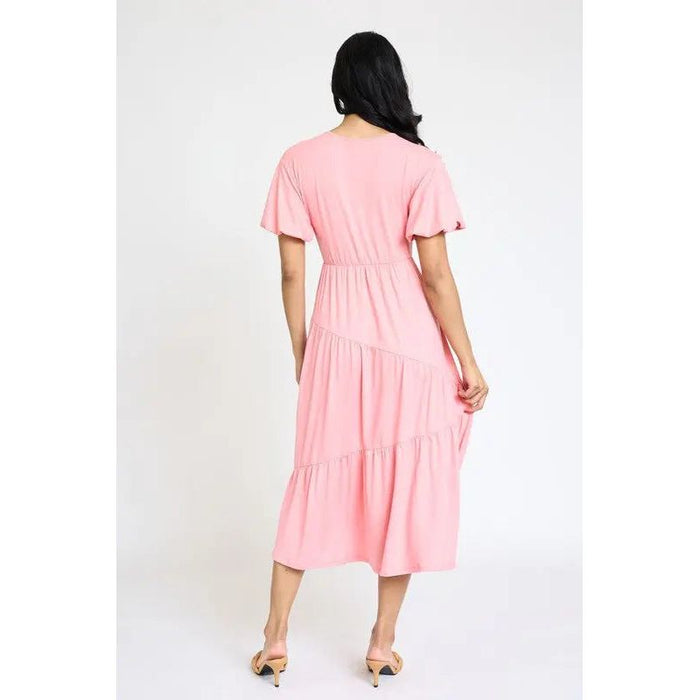 Plus Solid Diagonal Tiered Flowy Dress