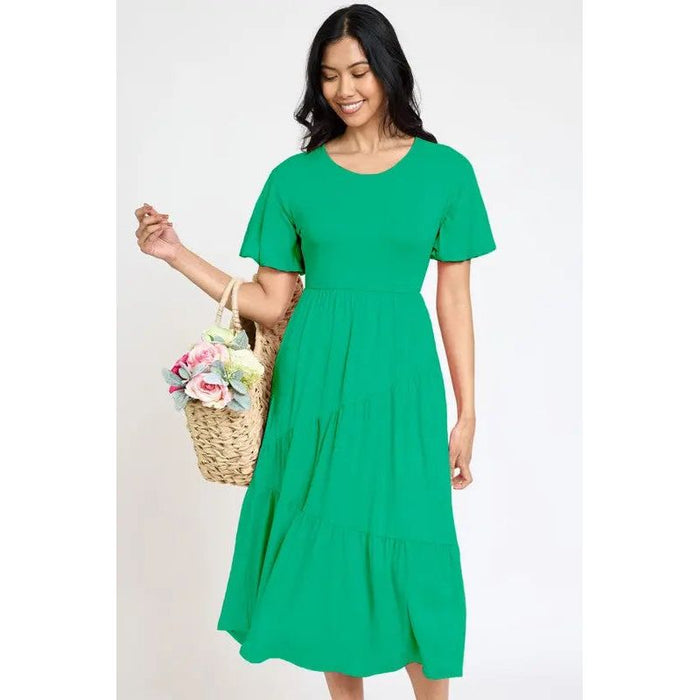 Plus Solid Diagonal Tiered Flowy Dress