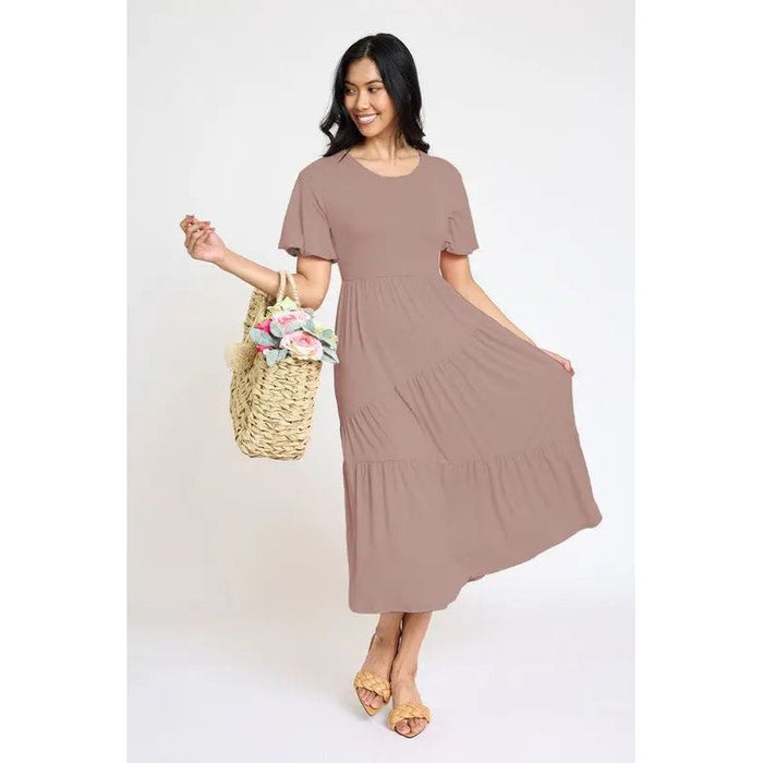 Plus Solid Diagonal Tiered Flowy Dress