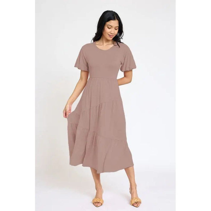 Plus Solid Diagonal Tiered Flowy Dress