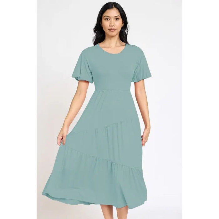 Plus Solid Diagonal Tiered Flowy Dress