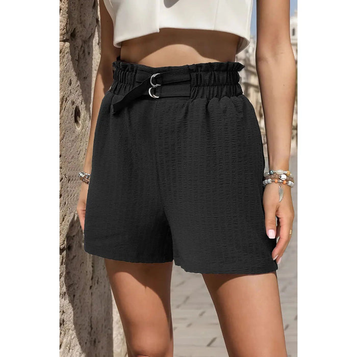 Pocketed Double Buckle High Waist Shorts