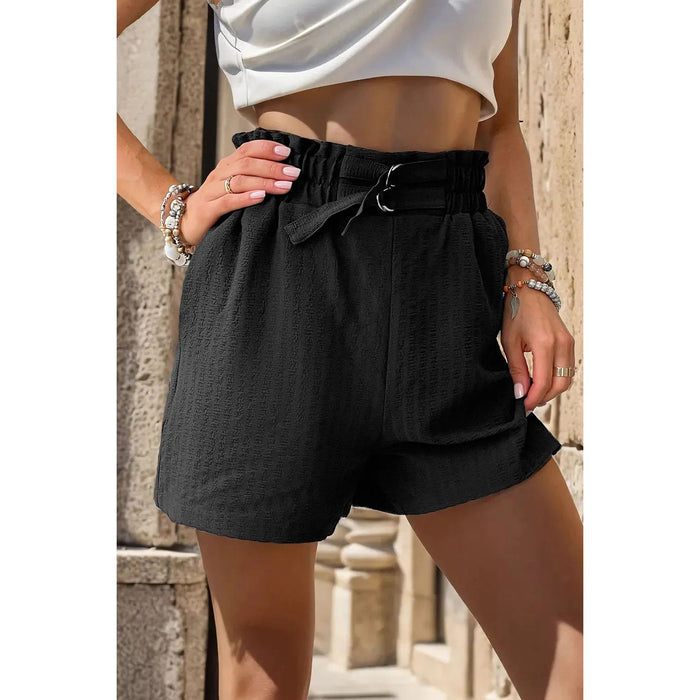 Pocketed Double Buckle High Waist Shorts