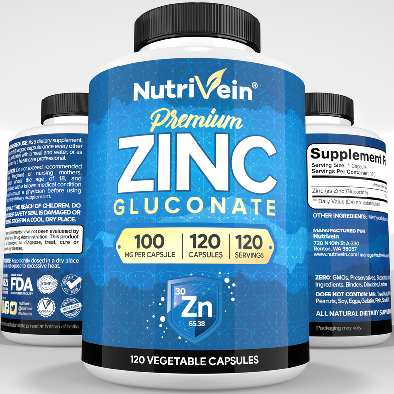 Nutrivein Nutrivein Premium Zinc Gluconate 100mg - 120 Capsules QZ-0LPB-QKOI