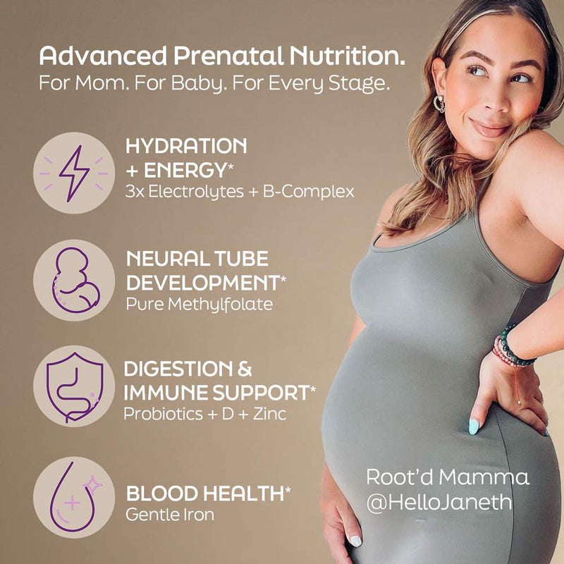 Root'd Essential Prenatal Nutrition + Electrolytes Prenatal Rosy Brown Lemon-Berry / 15 Pack,Lemon-Berry / 30 Pack,Lemon-Berry / 60 Pack,Lemon-Berry / 90 Pack,Lemon-Berry / Mom & Dad Bundle-30 Prenatal + 30 His,Citrus-Bloom / 30 Pack,Citrus-Bloom / 60 Pack,Citrus-Bloom / 90 Pack,Bright-Strawberry / 15 Pack,Bright-Strawberry