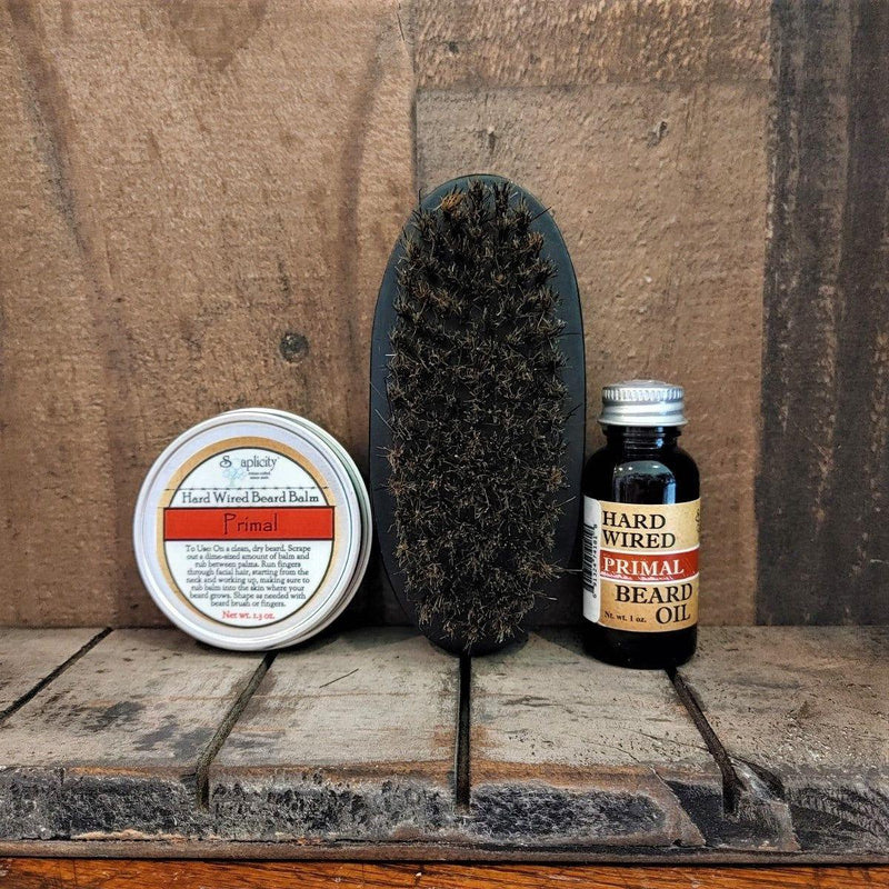 Soaplicity Beard-Pro Gift Set with Hard Wired Beard Oil, Balm, & Brush Bundles