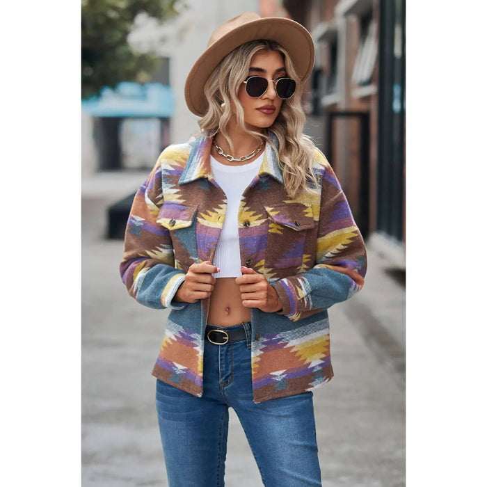 Printed Collared Neck Jacket