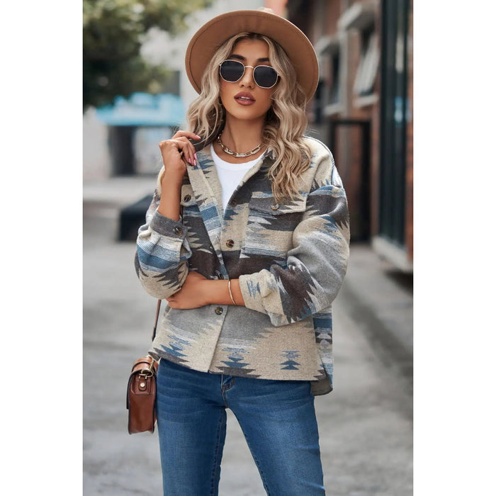 Printed Collared Neck Jacket