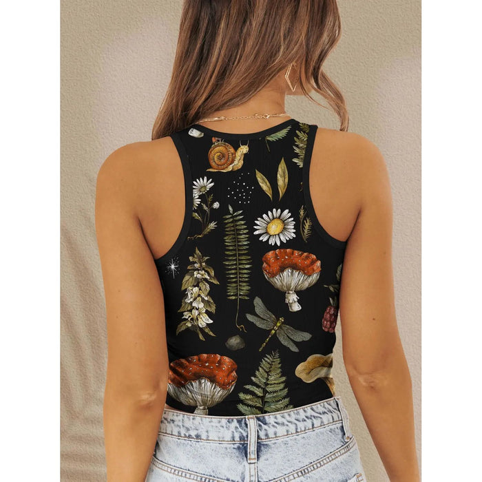 Printed Round Neck Wide Strap Tank